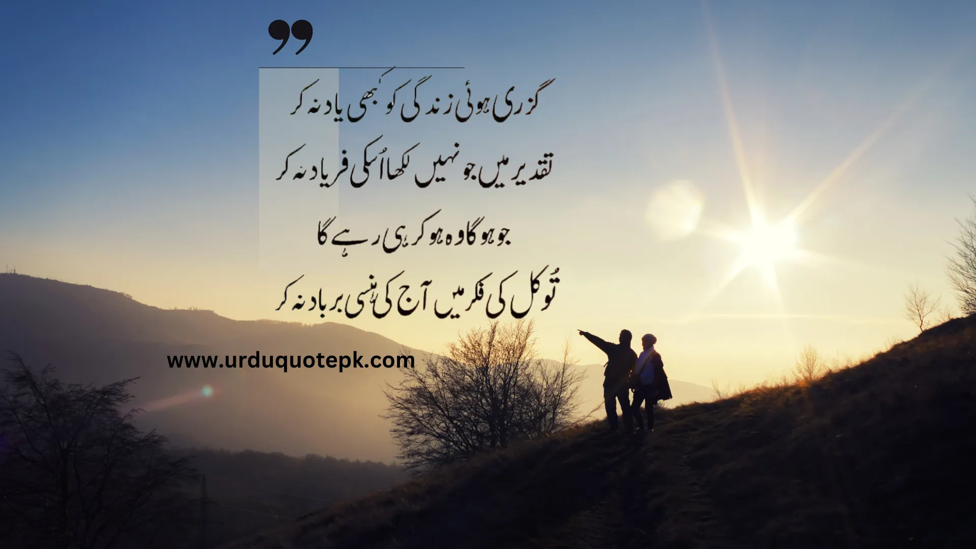 A Picture of friends standing on mountain with Urdu Quotes on life (Zindagi)